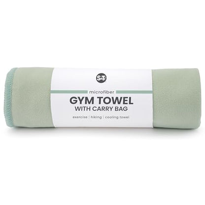 S&T INC. Seude Microfiber Gym Towels & Carry Bag, 1 Pack, 12" x 40", Green | Absorbent and Lightweight Camping Towel, Cooling Towel with Bags, Quick-Dry and Compact for Tavel, Machine Washable - color: Sage (1 Pack)