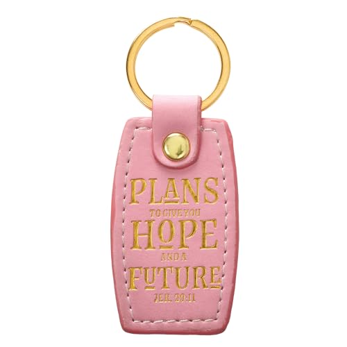 Christian Art Gifts Pink Faux Leather Gold Metal Keychain for Women with Scripture: Hope and a Future - Jeremiah 29:11 Inspirational Bible Verse Keychain, Heat Debossed Floral Themed, Split Key Ring