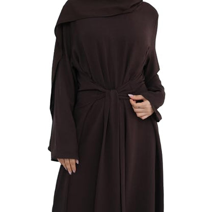 Abaya Dress for Muslim Eid Prayer Jilbab Dubai Women Maxi Kaftan Islamic Salah Dress Soft Muslim Women Clothes - color: Dark Browna, size: Large