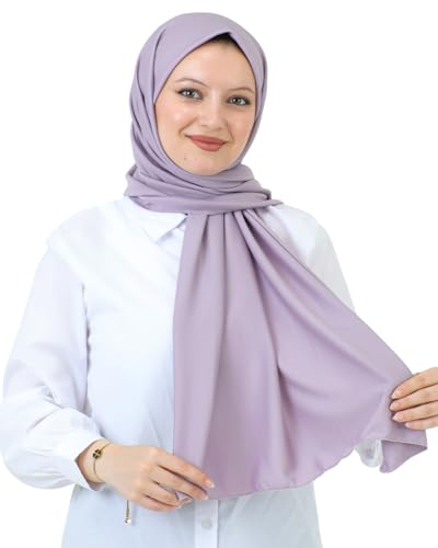 Prien Hijab For Women Muslim Lightweight Scarf Head Scarves For Girls Islamic Long Headscarf Chiffon Shawl Prayer Set Ramadan - color: Lilac