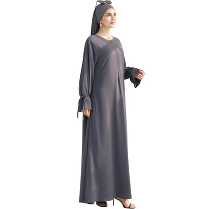khalat Women's Muslim Kaftan Abaya Dress Eid Prayer Dress for Women Islamic Daily Dress Smooth Flowy Muslim Women Clothes - color: Dark Gray, size: Large