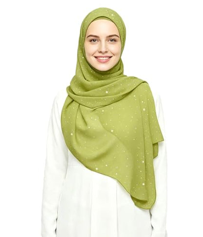 Lina & Lily Sparkle Shimmer Gold Glitter Women's Chiffon Hijab Head Scarf Shawl Wrap Lightweight - color: Lime Green