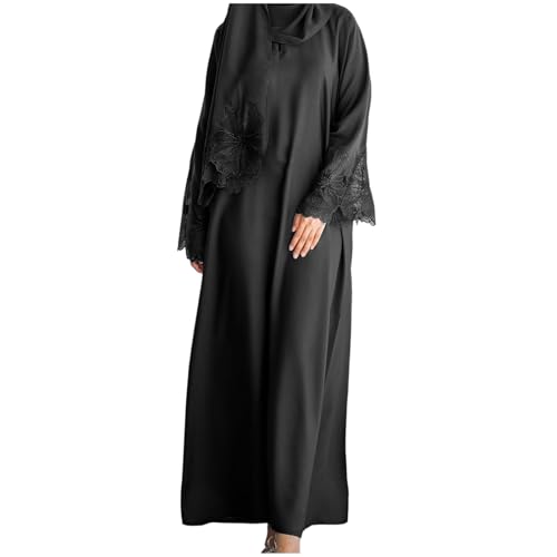 Prayer Clothes for Muslim Women Long Sleeve One-Piece Islamic Prayer Dress O Neck Slim Fit Islamic Evening Gown - color: Black, size: Small