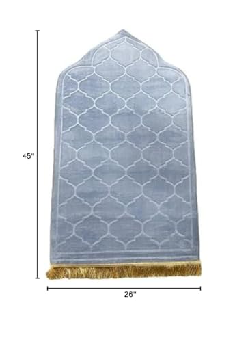 Soft Thick Prayer Rug Mat - Anti-Slip Bottom, Tassel Design, Plush Comfort, Hot Melt Embossing Durable Beautiful Allah Muslim Durable Ramzan Eid Hajj (Light Blue, 45x26), Large - color: Light Blue