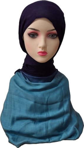 Premium Ombre Viscose Hijab Scarf for Women Muslim Lightweight Gradient Color Shade Hair Wraps Long Hijabs Scarves - color: Blue