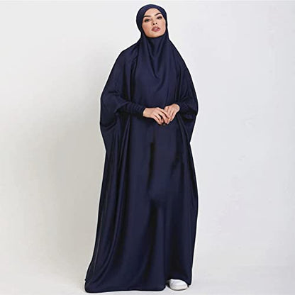 ODIZLI Muslim One Piece Prayer Hijab Dress Women Hooded Abaya Full Cover Islam Dubai Modest Robe - color: Dark Blue, size: One Size