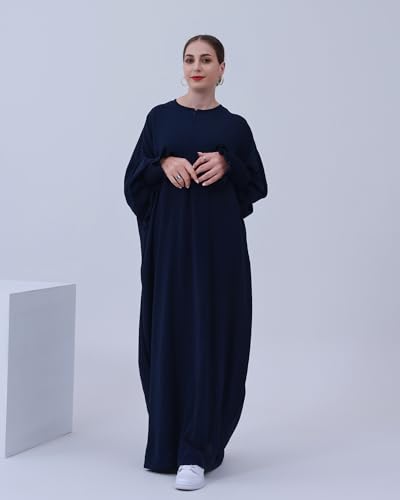 Muslim Prayer Abaya Islamic Women's Khimar Pure Color Hijab Dress Long Sleeve Dubai Kaftan - color: Darkblue
