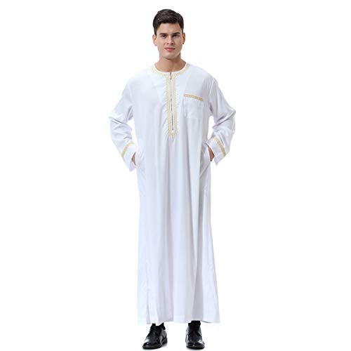Men's Muslim Clothes Durable Kaftan Robe Dubai Long Gown Ethnic Clothes,1pc Soft Robe - color: A White, size: Medium