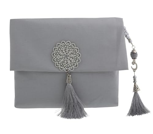 Prien Muslim Prayer Rug with Tasbih and Portable Bag, Muslim Gift for Women Men, Mubarak Islamic Box, Soft Mat Islam Gifts Set, Turkish Sajadah for Ramadan, Eid, Hajj, Travel, Pray (Grey) - color: Grey