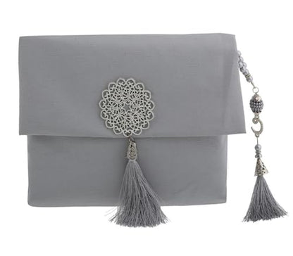 Prien Muslim Prayer Rug with Tasbih and Portable Bag, Muslim Gift for Women Men, Mubarak Islamic Box, Soft Mat Islam Gifts Set, Turkish Sajadah for Ramadan, Eid, Hajj, Travel, Pray (Grey) - color: Grey