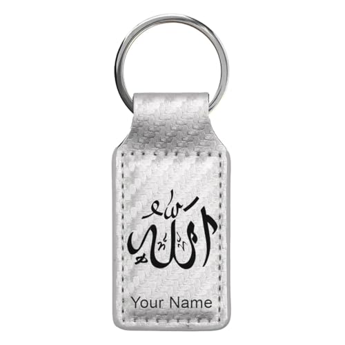 LaserGram Rectangle Keychain, Allah 1, Personalized Engraving Included (Carbon Fiber Silver) - color: Carbon Fiber Silver