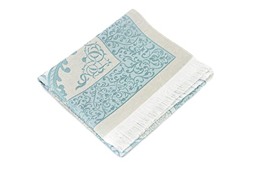 Muslim Prayer Rug and Prayer Beads with Elegant Gift Box | Janamaz | Sajadah | Soft Islamic Prayer Rug | Islamic Gifts Set | Prayer Carpet Mat, Taffeta Fabric, Blue - color: Blue