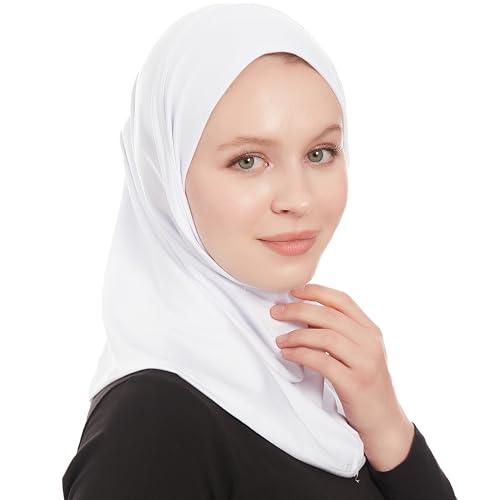Plain Ready To Wear Amira Hijab for Women - Muslim Instant Amira Jersey Scarf – Soft Muslim One Piece Instant Hijab Headscarf - color: White
