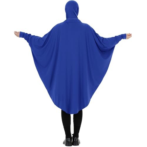 Muslim Abaya Dress for Women Highly Stretchy Batwing Hooded Prayer Hijab - color: Blue, size: X-Large