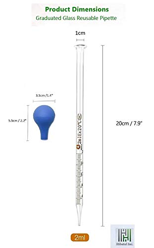 (2 Pack) Glass Graduated Medicine Dropper Pipettes Lab Dropper with Blue Rubber Cap and Scale (2ml (2 Pack)) - style: 2ml (2 Pack)