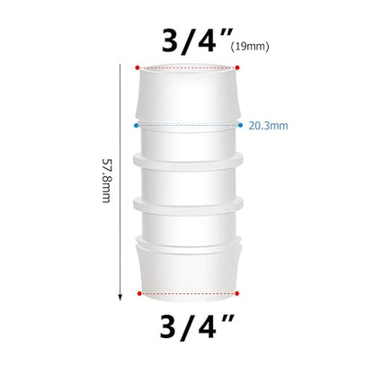 Quickun Plastic Hose Barb Fitting, 3/4" x 3/4" Barbed Splicer Mender Joint Adapter Union Fitting (Pack of 5) - size: 3/4 inch