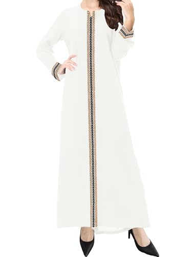 WSPLYSPJY Embroidered Abaya Muslim Dresses for Women Prayer Robe - color: White, size: Medium