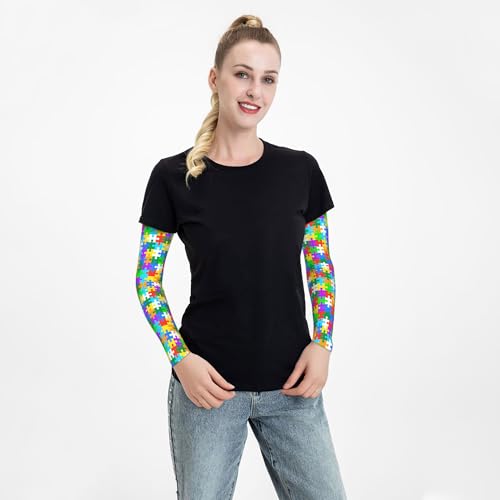 Arm Sleeves Outdoor Garden Sports Cooling Sun Sleeve for Women Men Farm - color: Autism Puzzle