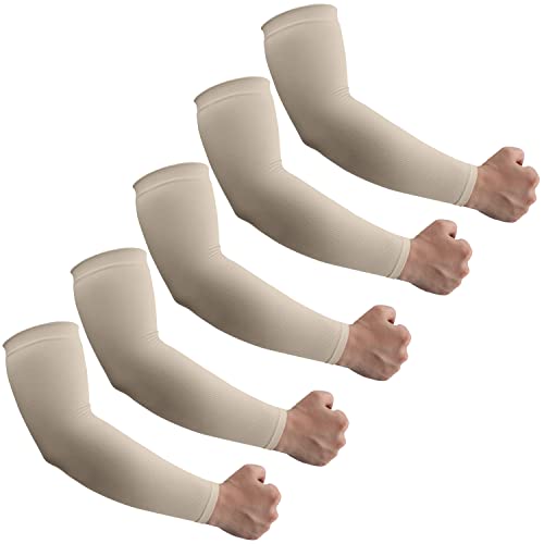 HEGCOIIE UV Sun Protection Arm Sleeves for Men & Women - Tattoo Cover Up - UPF 50 Cooling Sleeve for Golf, Cycling - color: 5 Pairs - Skin Tone