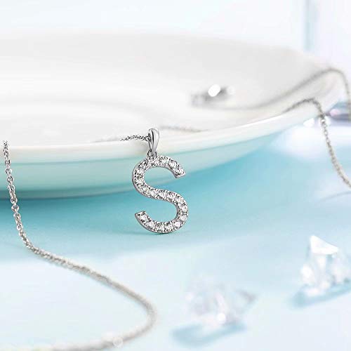 Tarsus Initial Cubic Zirconia Necklace Jewelry Gifts for Women Adjustable Chain 18" + 2" - style: Silver-S-Diamond style
