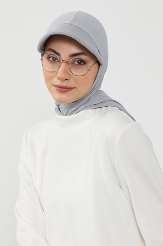 Aisha's Design Full Coverage Cotton Bonnet Hijab with Visor Modest Underscarf Bonnet - color: Grey