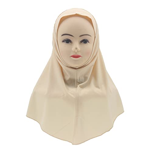 Girls Hijab Muslim Scarf for Kids – Ready to Wear, Solid Color, Soft & Breathable Daily Headwear for Ages 6-11 - color: Cream
