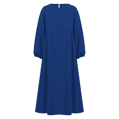 Kids Girls Muslim Abaya Long Lantern Sleeve Robe Maxi Dress Dubai Islamic Pleated Prayer Dress Full Cover Kaftan Casual - color: Royal Blue (Hijab), size: 4-5T