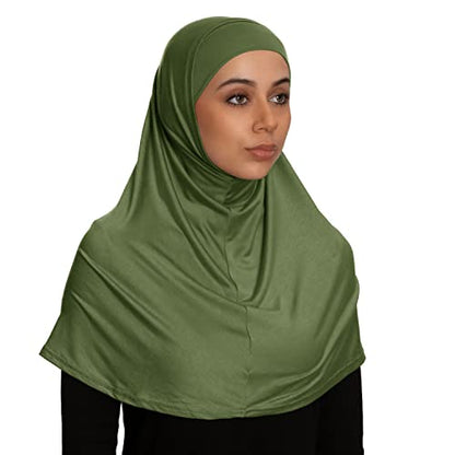 TheHijabStore.com Women's 2 Piece Amira Jersey Hijab - Soft Modal Stretch Head Scarf with Tube Under Scarf Cap - color: Olive Green