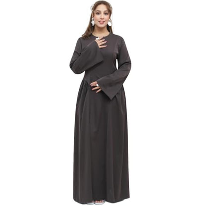 Muslim Abaya Dress for Women Smooth Back Zipper Belt Daily Prayer Eid Dress - color: Dark Coffee, size: Small