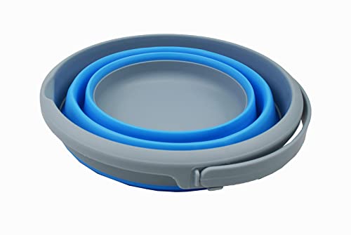 SAMMART 5.5L (1.4 Gallon) Collapsible Plastic Bucket - Foldable Round Tub - Portable Fishing Water Pail - Space Saving Outdoor Waterpot. (Grey/Marine Blue, 1) - color: Grey/Marine Blue