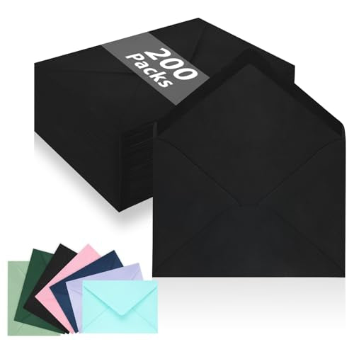 200 Pack 5x7 Black Envelopes for Invitations, A7 Self Seal - color: Black, size: 5.24x7.24inches(200 Pack)