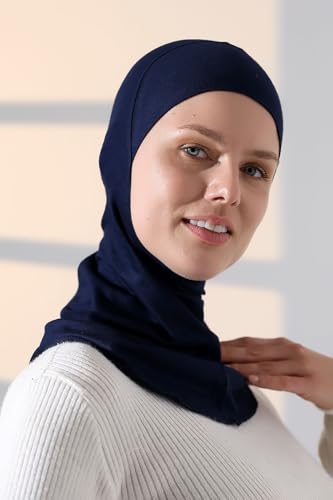 ihvan online, Hijab Undercap, Full Neck Coverage Under Scarf Hijabs, Head Coverings for Women, Muslim Stretchy Sports Turban - color: Navy Blue