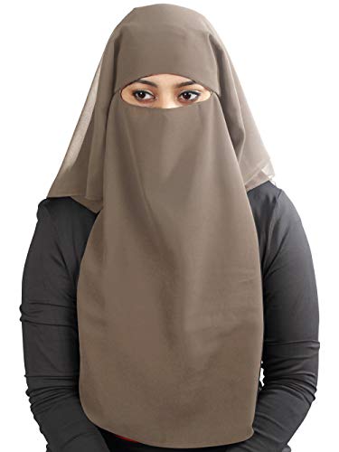 MyBatua 3 Layers Saudi Niqab In Breathable Georgette, Wholesale Price, 1pc Face Veil NQ-003 - color: Khaki