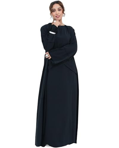 Abaya Muslim Prayer Dress Set Ramadan Open Front Islamic Clothing 3pcs Prayer Robe with Waist Apron Loose Flowy - color: Black, size: Large