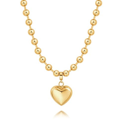 POTESSA 18K Gold Plated Pendant Necklace Medallion Coin Heart Y Shaped Chain Toggle Necklace for Women Jewelry - color: Bead Heart