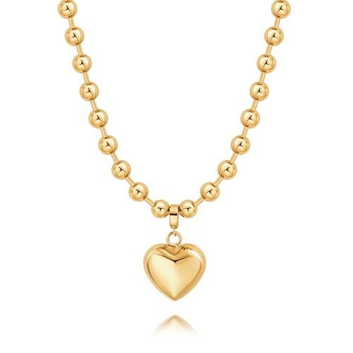 POTESSA 18K Gold Plated Pendant Necklace Medallion Coin Heart Y Shaped Chain Toggle Necklace for Women Jewelry - color: Bead Heart
