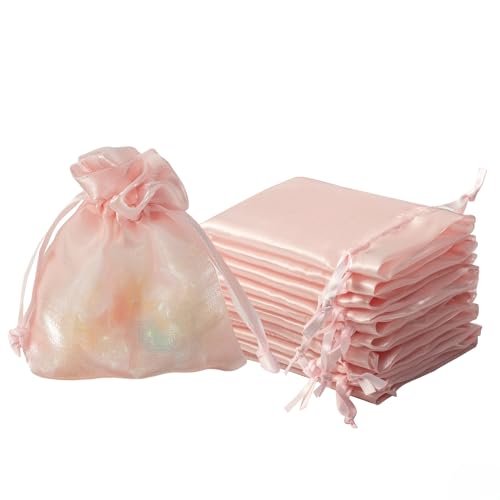 QIANF 20 Pcs Pink Small Organza Bags 3X4 inch for Wedding Favors with Drawstring, Mini Mesh Gift Bags Jewelry Pouch for Candy Bridal Shower Party Favor Baby Shower Christmas - color: Pink, size: 3x4"