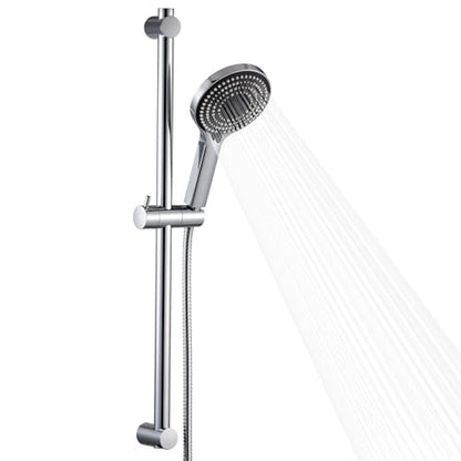 OFFO Shower Slide Bar Combo, Adjustable 27 in Slide Bar with 6-Mode High Pressure Handheld Shower Head and 60 in Stainless Steel Hose, Screw Wall Mounted, Chrome - color: Chrome, style: 27" Slide Bar & 60" Hose