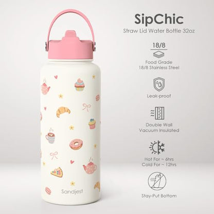 Baking Gift for Women, Water Bottle Stainless Steel 32oz with Lid & Straw, Sweets Aesthetic Insulated Bottles Gifts for Baker Girls Friends Teens Birthday Christmas - color: Baking