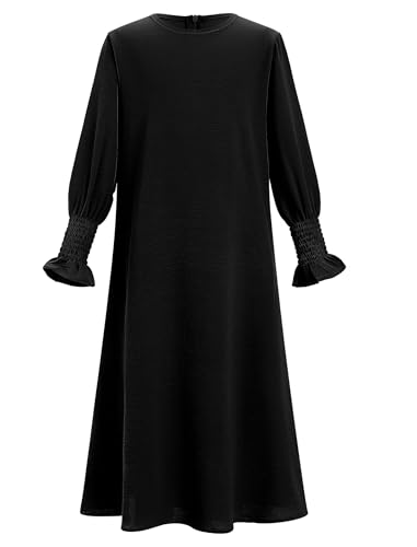 IWEMEK Kids Muslim Dress for Girls Islamic Prayer Abaya Dress with Hijab Jibab 2 Piece Eid Ramadan Dubai Outfits Kaftan Robe - color: Black, size: 9-10 Years