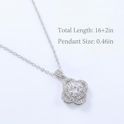 Necklaces for Women - Sparkling Flower Pendant Necklace, 18K Gold Plated Chain, Sunflower Clover Jewelry for Wedding Party, 16+2 Inch - color: Silver