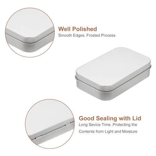 Metal Tin Box Containers, 2Pcs 3.7x2.4x0.9 Inch Silver Rectangular Metal Hinged Tin Box Mini Portable Storage Container Kit with Lid for Home Storage