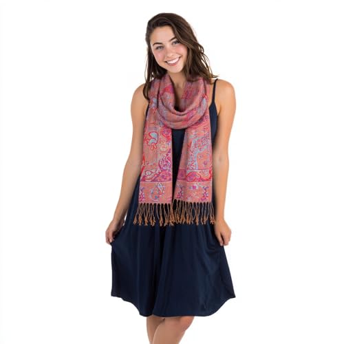 TUSHUSTY Pashmina Feel Shawls Wraps Rave Scarf for Women Soft Silky Reversible Men Scarves Hijab - color: Tan Red Blue