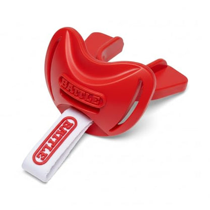 Battle Sports Speedtab F7 Football Mouthguard, Red/White | No-boil design ready to use out of the package, Braces compatible, Pull tab finger strap for quick removal, Secure fit - color: Red/White
