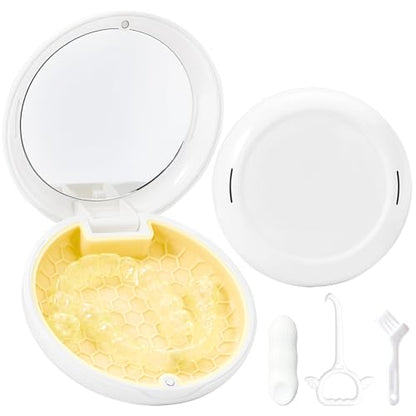 Retainer Case Slim Aligner Case with Vent Holes Removable Inner Tray Silicone for Easy Cleaning, Retainer Removal Tool and Brush (White Yellow) - color: White Yellow