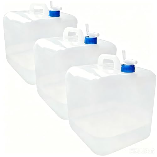 3 Pack 5.3 Gal Collapsible Water Storage Container Jug with Spigot | BPA-Free PE Material; Leak Resistant Spigot; Foldable Portable Water Storage; Ideal for Camping Hiking and Emergency Use