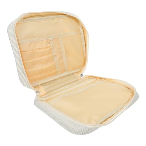 HOMSFOU Bible Organizer Bag with Zipper and Portable Carry Handle, Corduroy Material with Dedicated Pen Slots, Stylish Beige Bible Protective Cover for Travel and Classroom Use