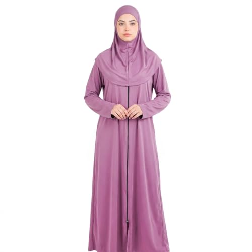 Women’s Prayer Dress Abaya, Zip Front Long Sleeve Islamic Dress - color: Gray, size: Small-Medium