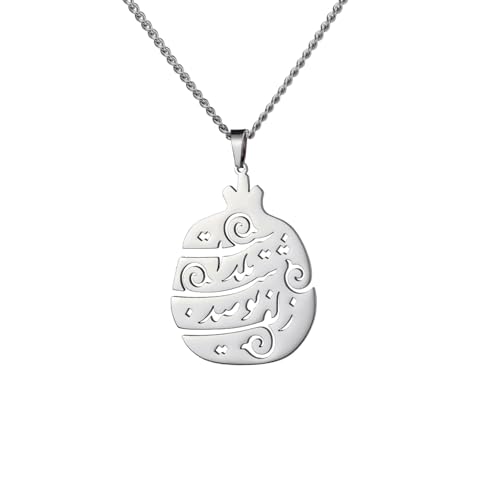 Persian Pomegranate Life is Beautiful Necklace Inspirational Iranian Calligraphy Pendant Muslim Amulet Jewelry Iran Souvenir Gift for Women - color: silver
