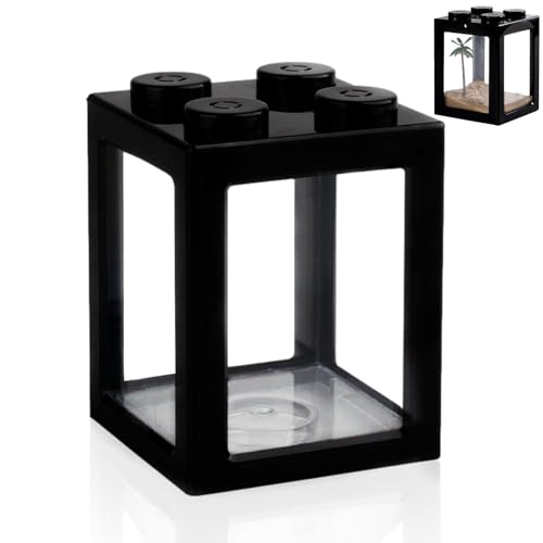 Mini Sea Monkey Tank, Small Shrimp Tank Stackable Mini Aquariums for Fairy Shrimp Eggs Moss Balls, 0.25 Gallon Temporary Betta Fish Tank Ant Feeding Case Mini Reptile Tank - color: Black